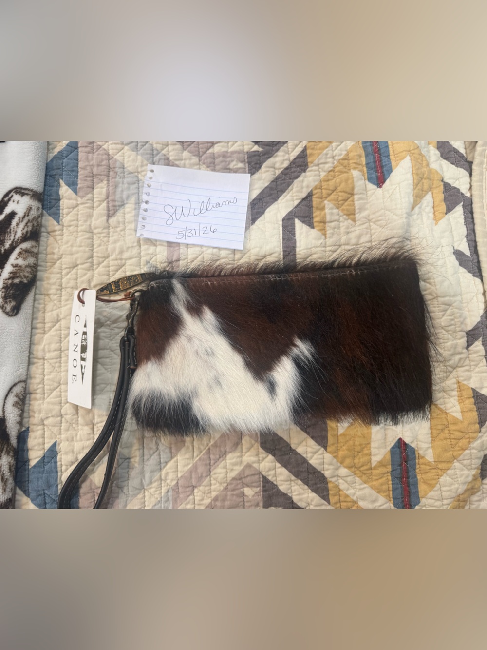 Cowhide Clutch Wristlet in Brown and White - Unbranded